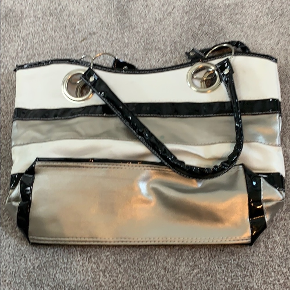 No name striped pleather shoulder purse